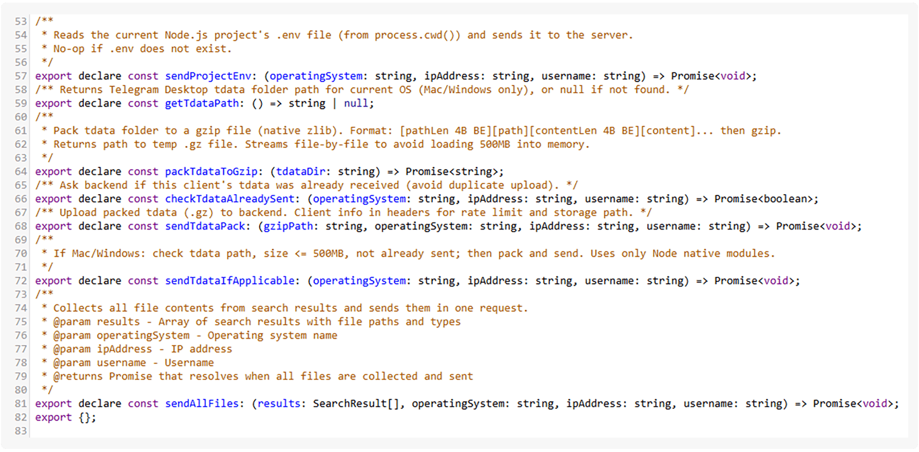 TypeScript function declarations of the malicious code, part 2