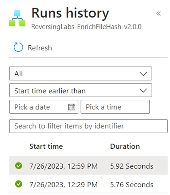 runs history on microsoft sentinel
