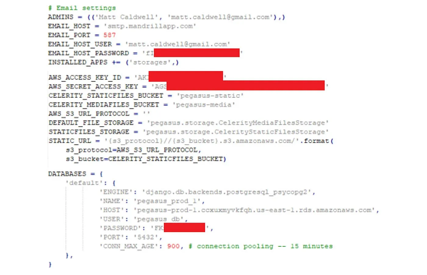 Access credentials leaked in the prod.py file