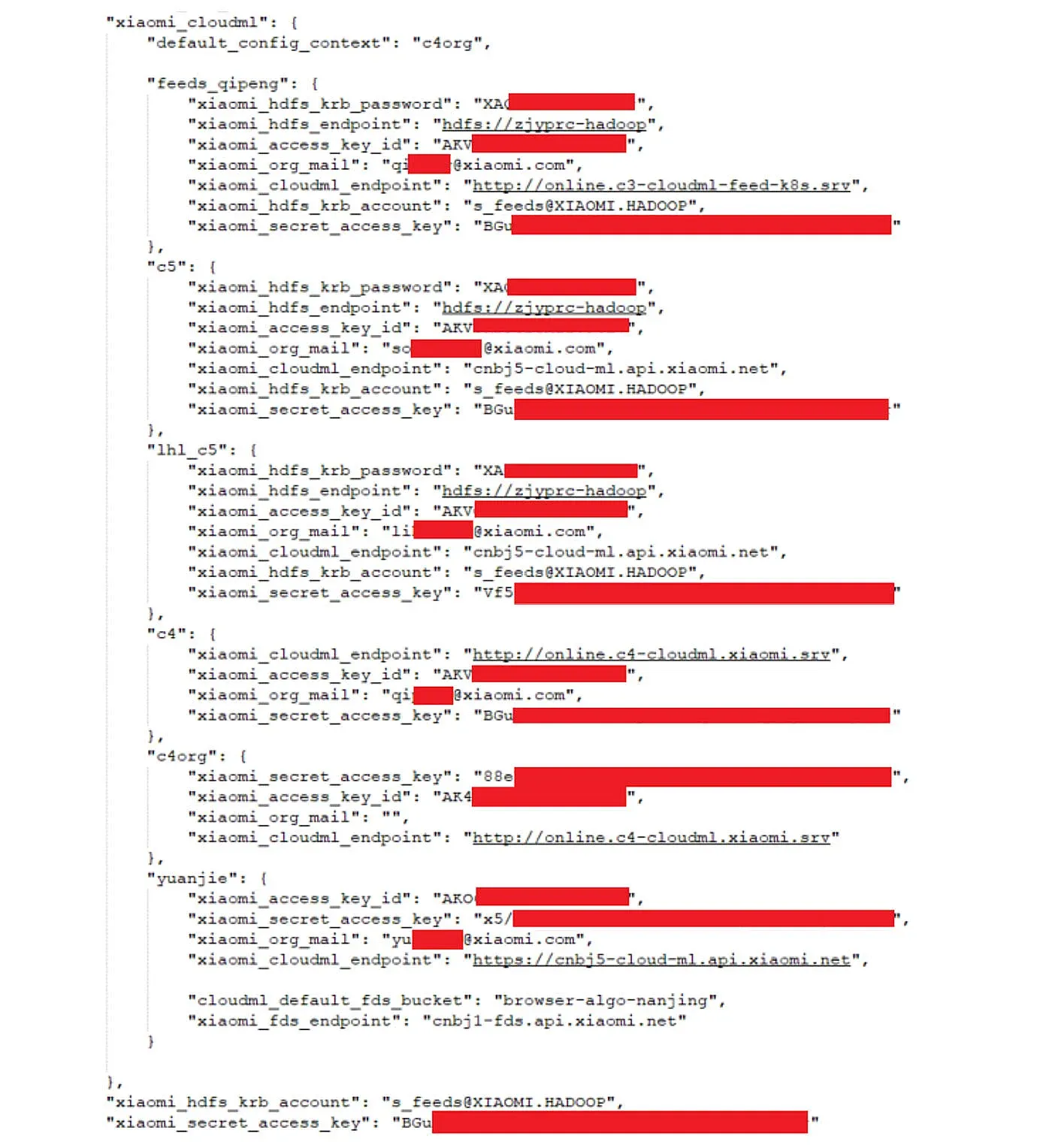 leaked access credentials belonging to Xiaomi employees