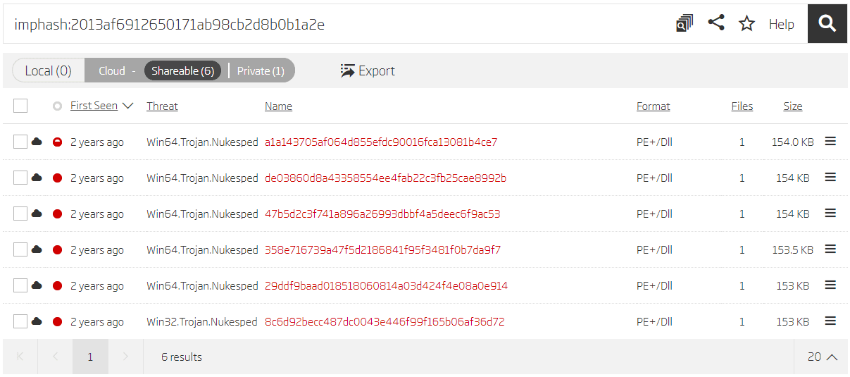Search based on imphash