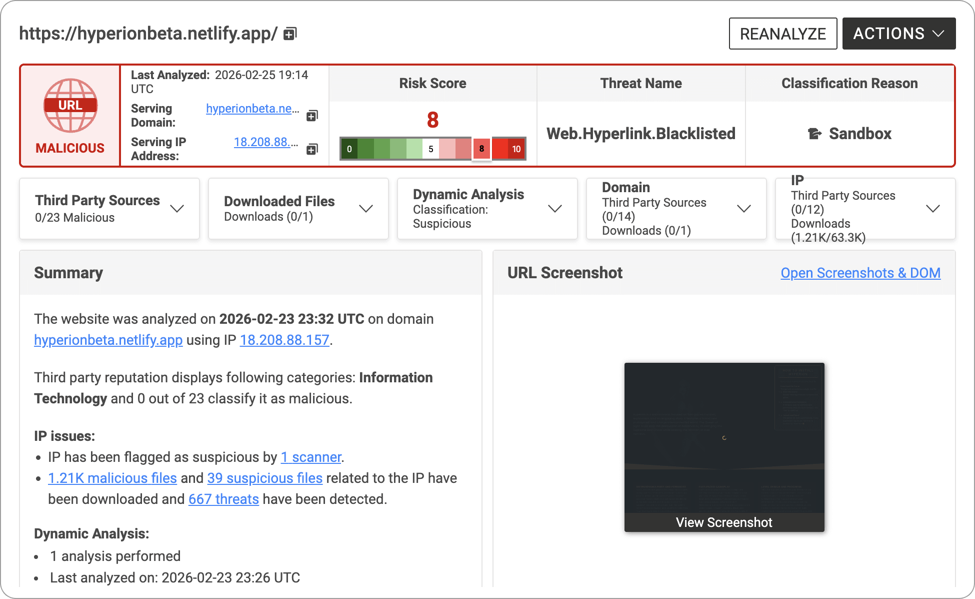 Spectra Analyze page with information on Hyperionbeta Netflify app.