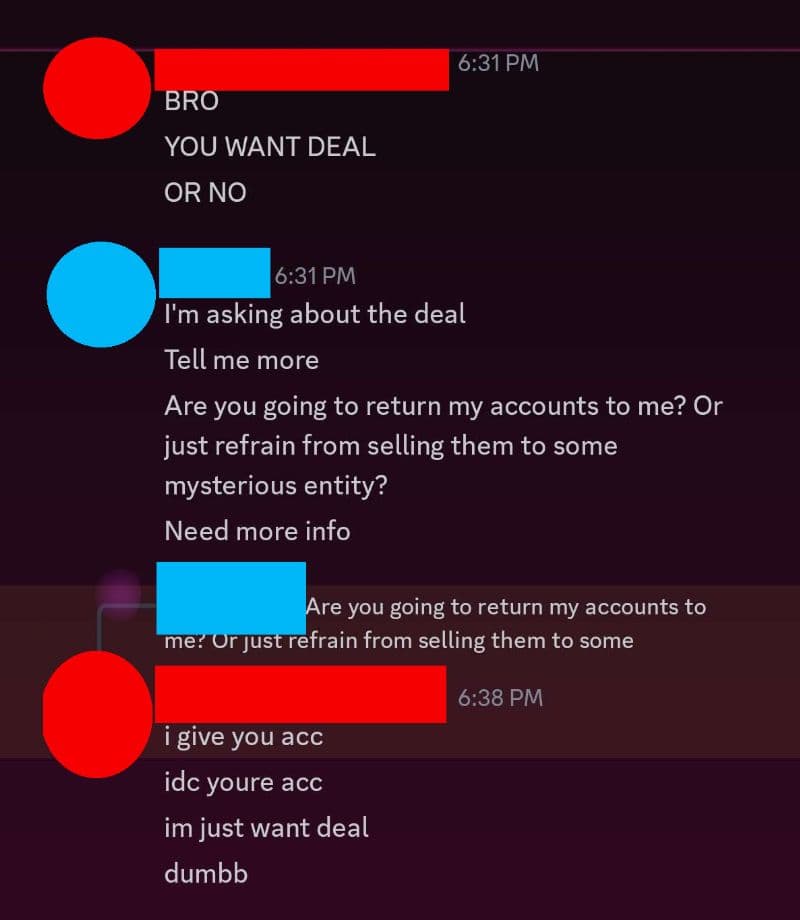 Hacker confirms ransom is for return of the accounts.