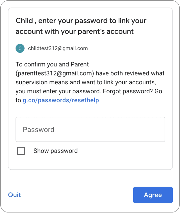 Asking for child account password