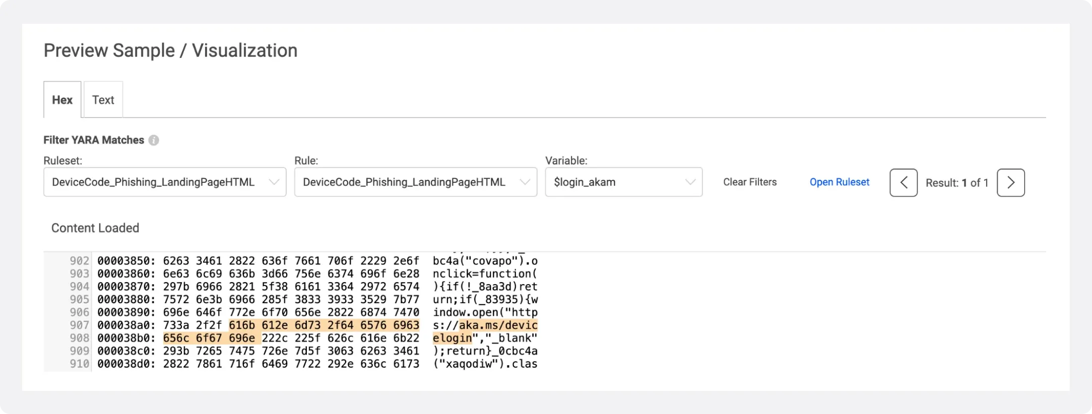 Hex preview of matching sample 87158731a98f30ff8a6280e5e14f094a402a861d
