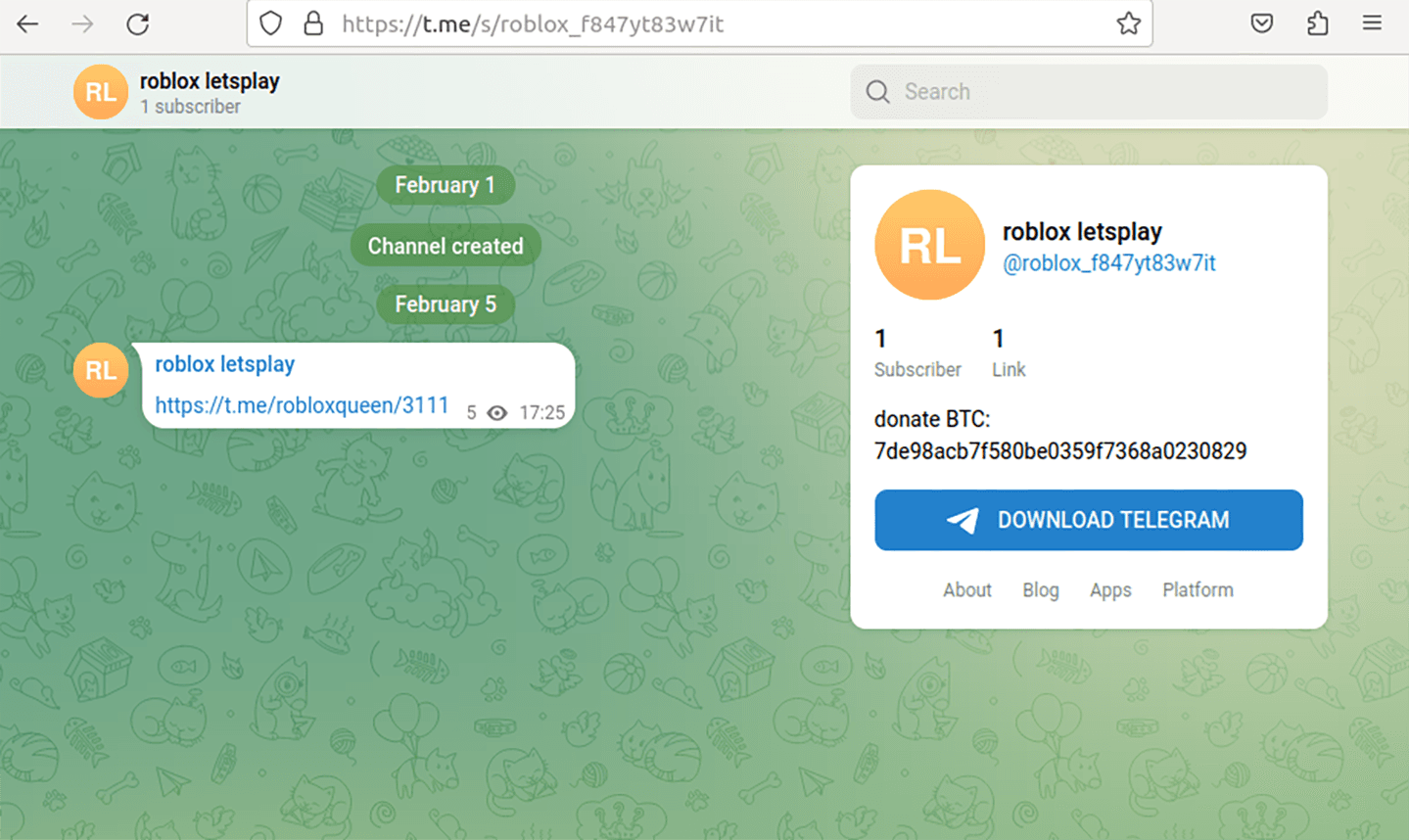 Telegram channel from which key and final stage URL are downloaded