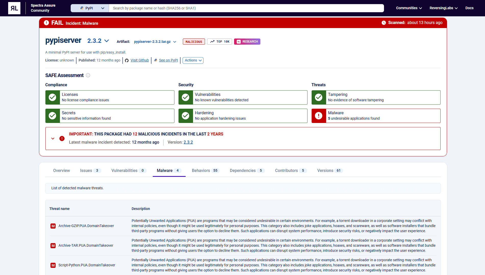 RL’s community page shows DomainTakeover in pypiserver, version 2.3.2