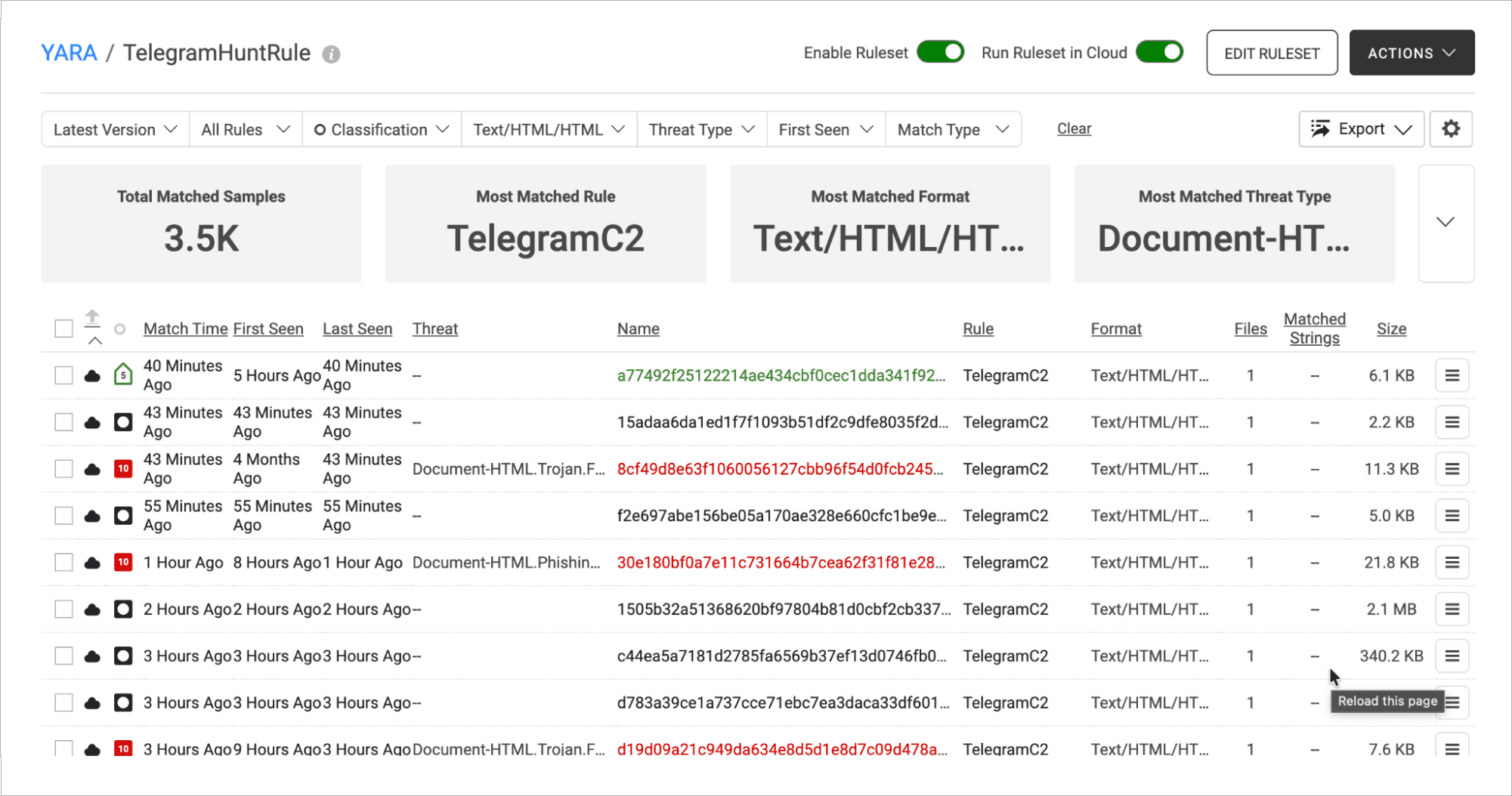 Updated search screen with format parameter set to Text/HTML/HTML.