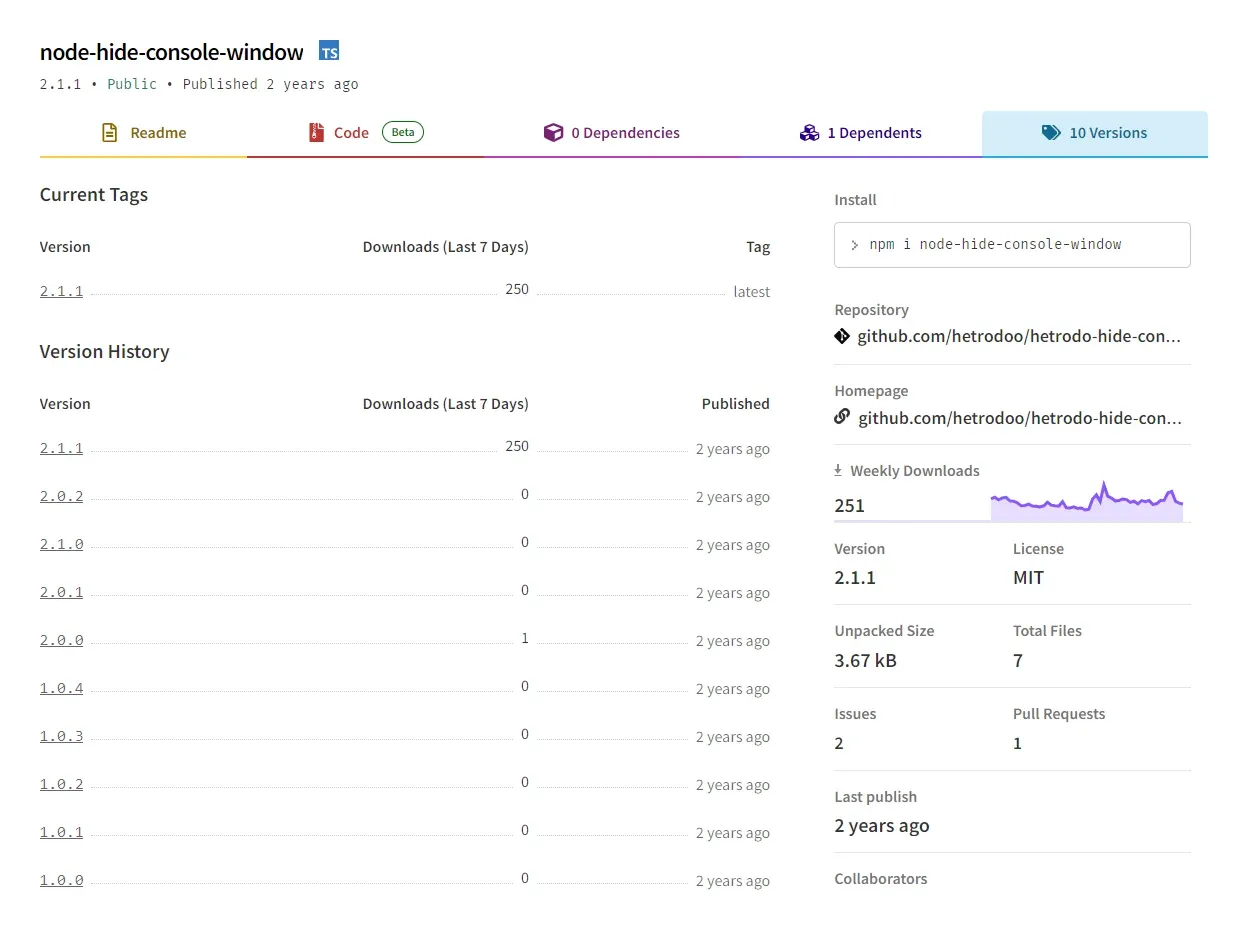 legitimate package’s versions