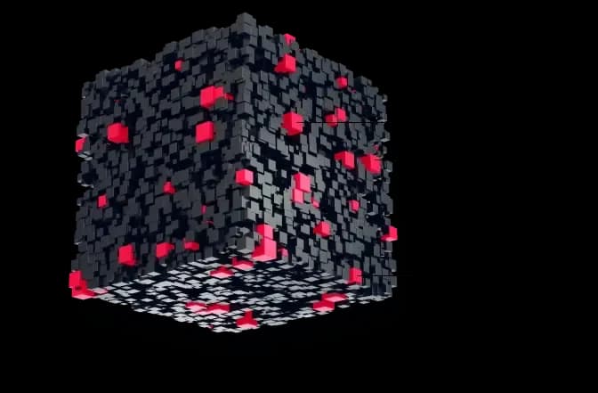 black cube with red cubes inside it labelled tampering, malware, and suspicious behaviors