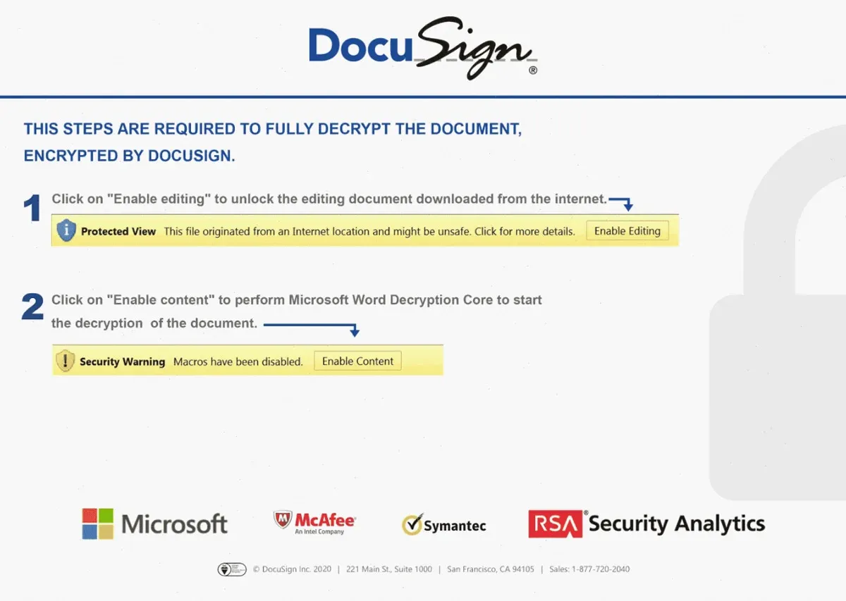 Message used to lure targets into enabling macros