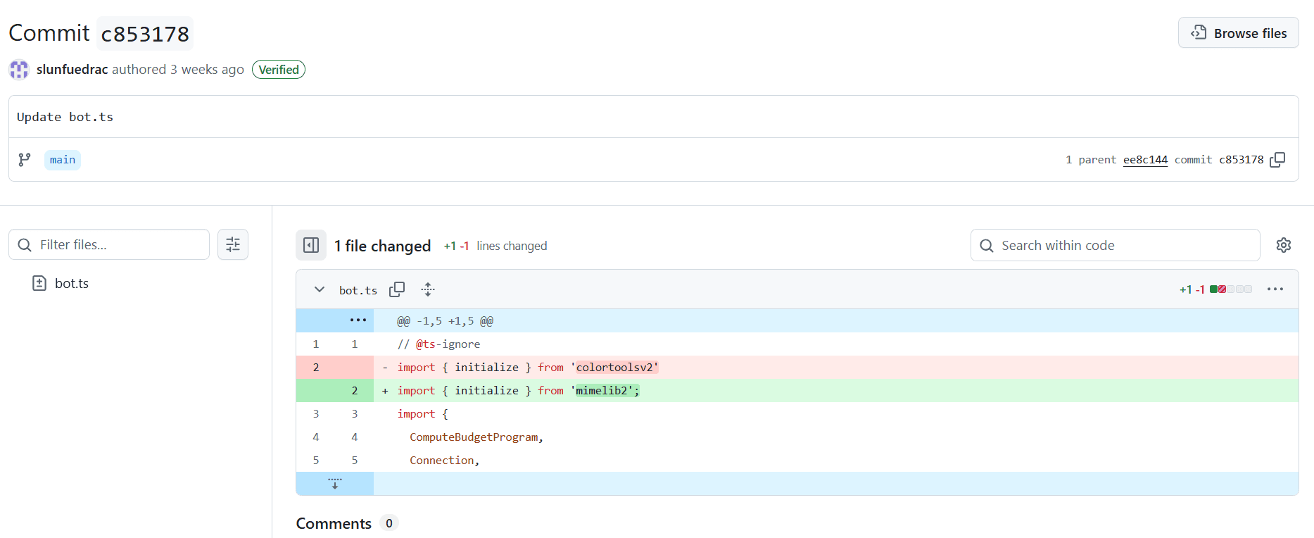 npm package colortoolsv2 being replaced with mimelib2