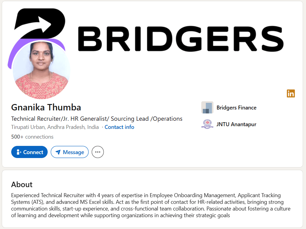 Figure 1. Fake LinkedIn profile used to publish fake job offerings