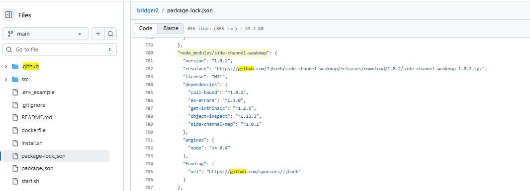 Figure 7. Malicious dependency resolved from a typosquatted GitHub release artifact