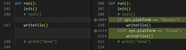 code differences in the editor