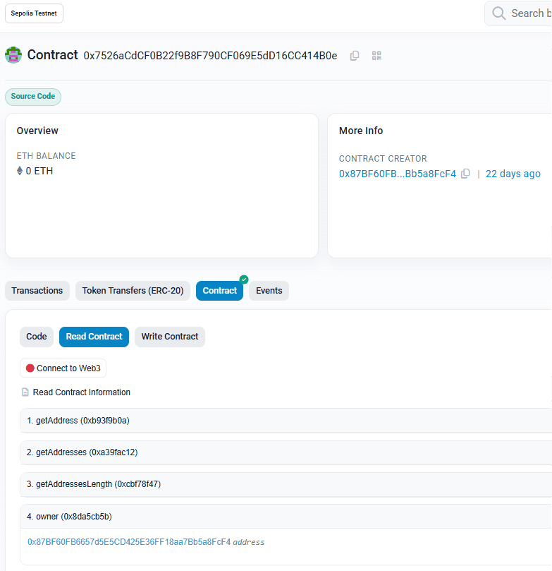 Figure 8. Sepolia testnet contract used in campaign