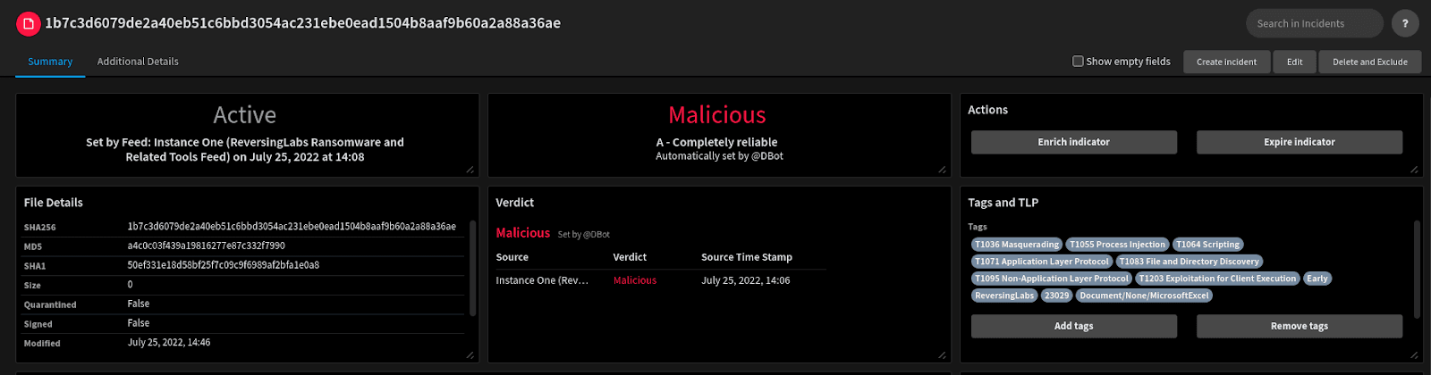 file hash indicator details