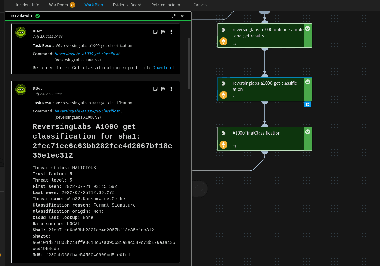 triggered “Detonate File - ReversingLabs A1000” playbook
