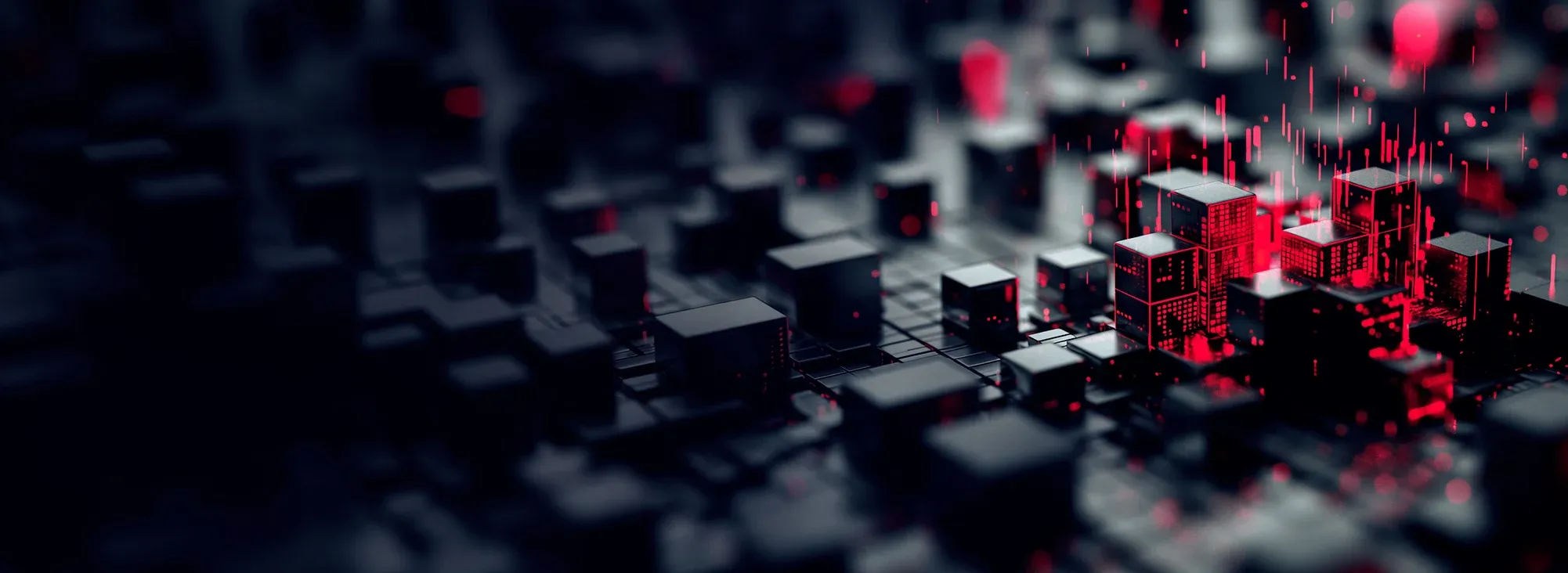glowing red cubes among black cubes