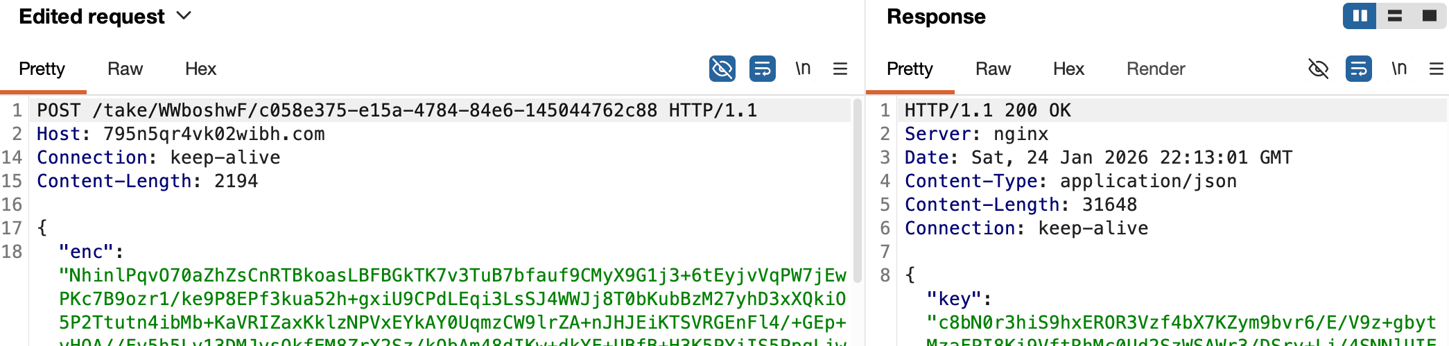 Replayed C2 request and live response