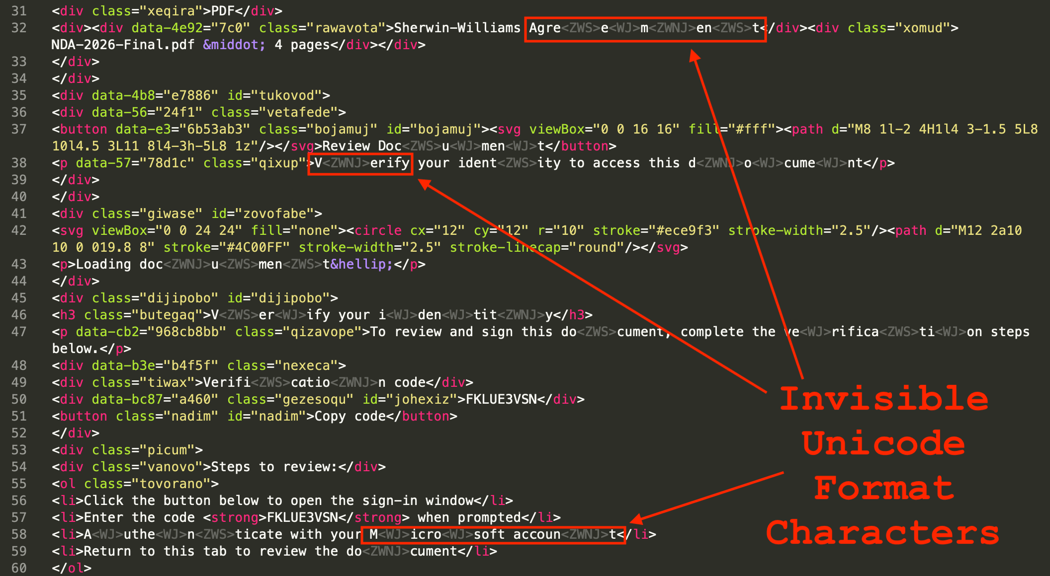Device code phishing unicode