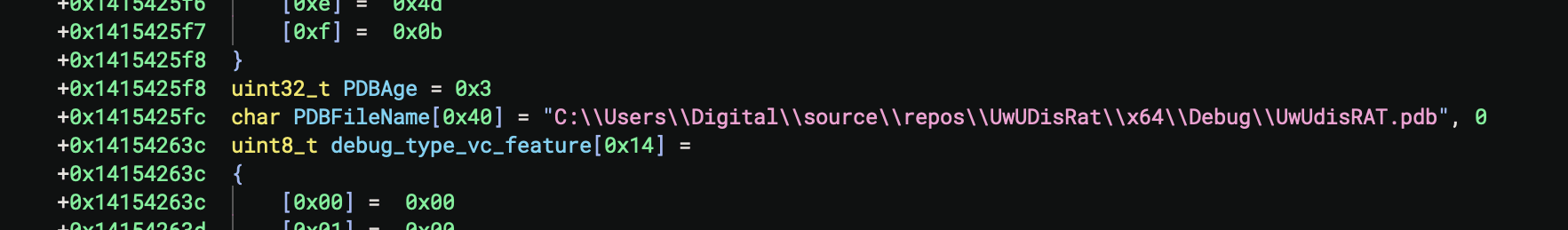 Program database string containing username Digital