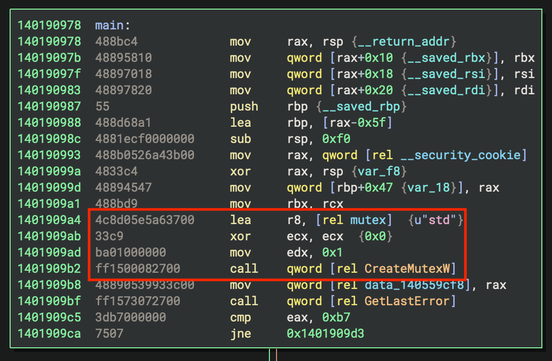 Function call to set mutex string "std"