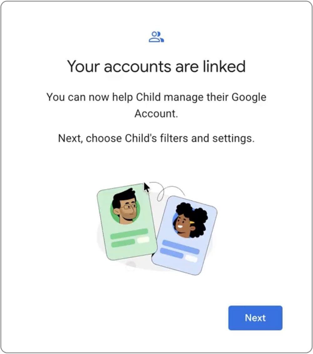 Screenshot of the page confirming the Family Link has been established