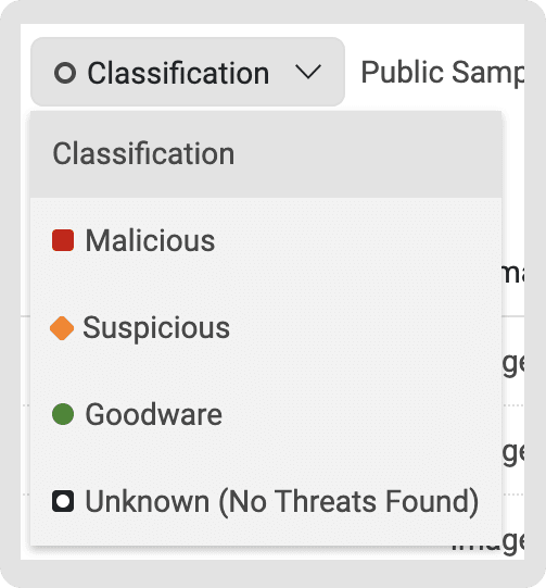 the classification selection menu.