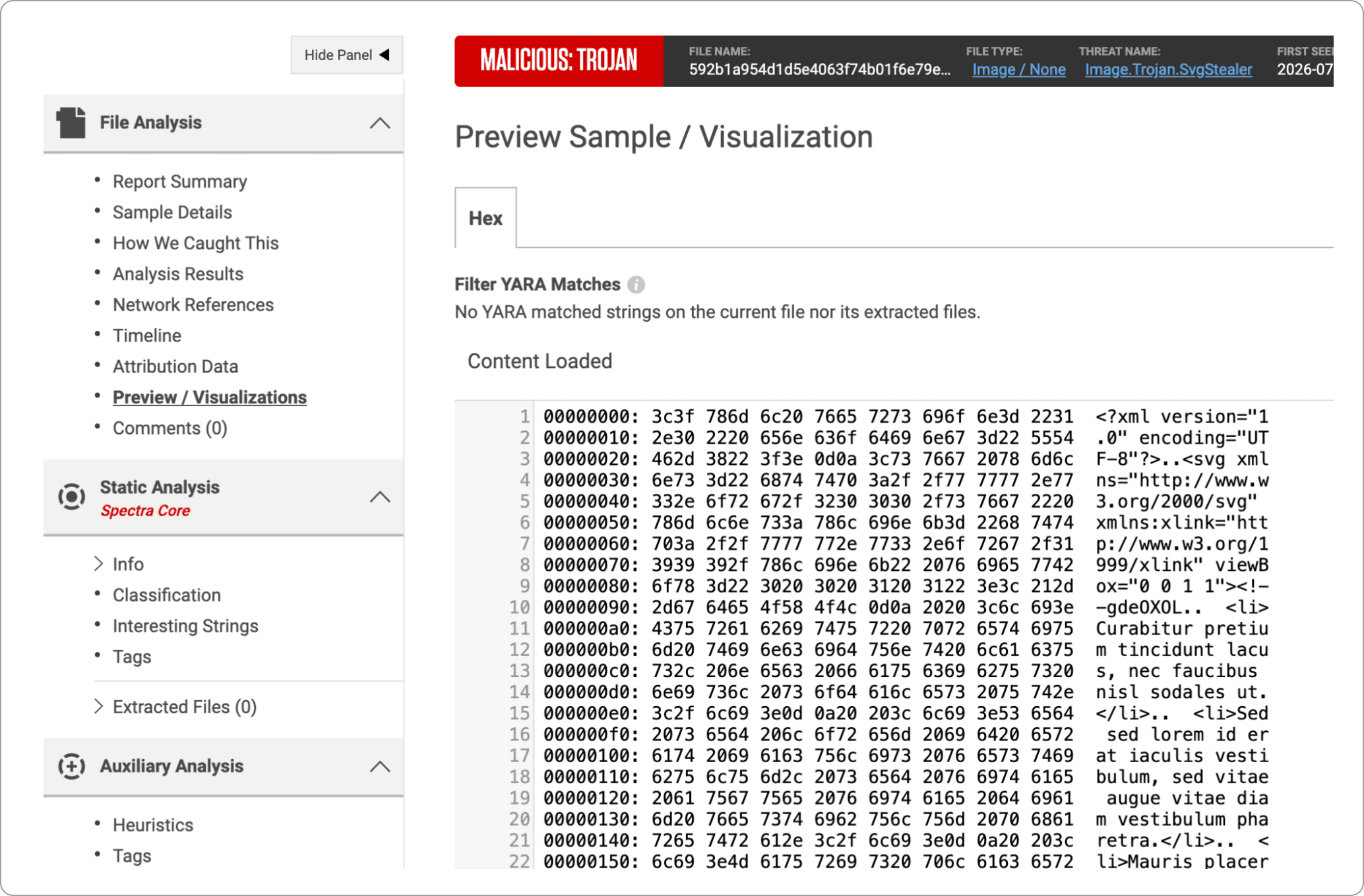 Preview Sample / Visualization page.