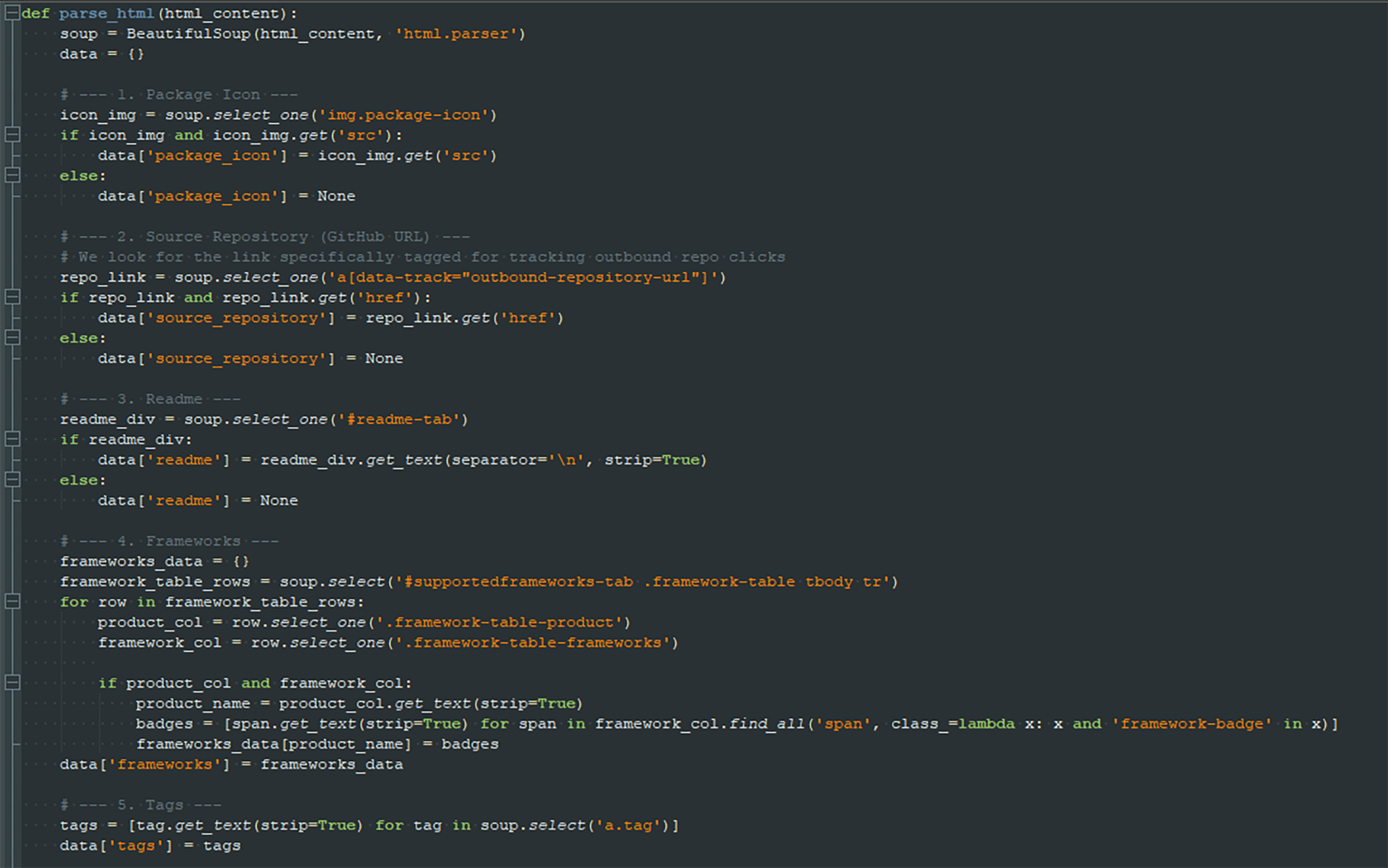 Partial functionality of the scraper logic