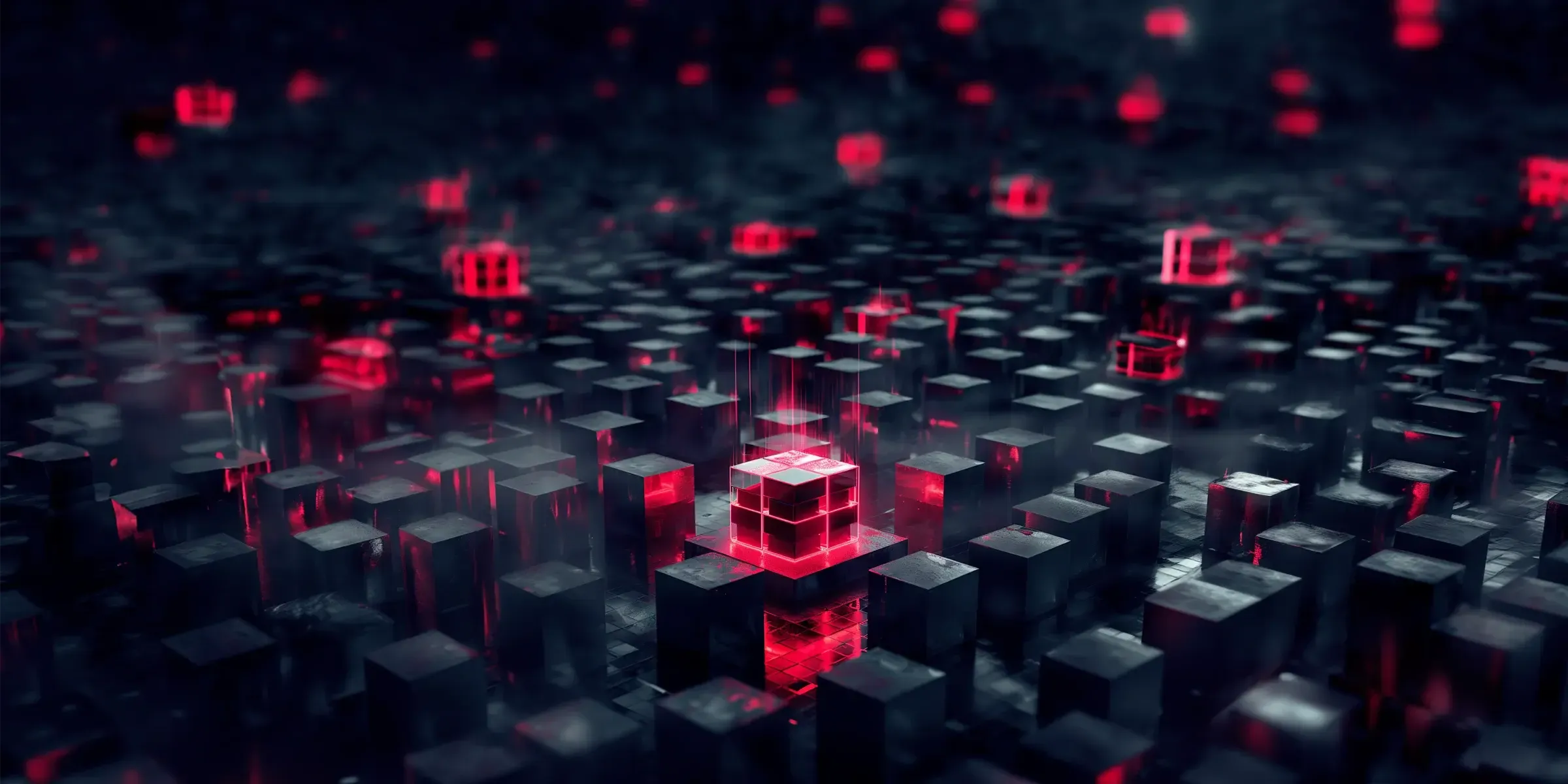 floating glowing red cubes