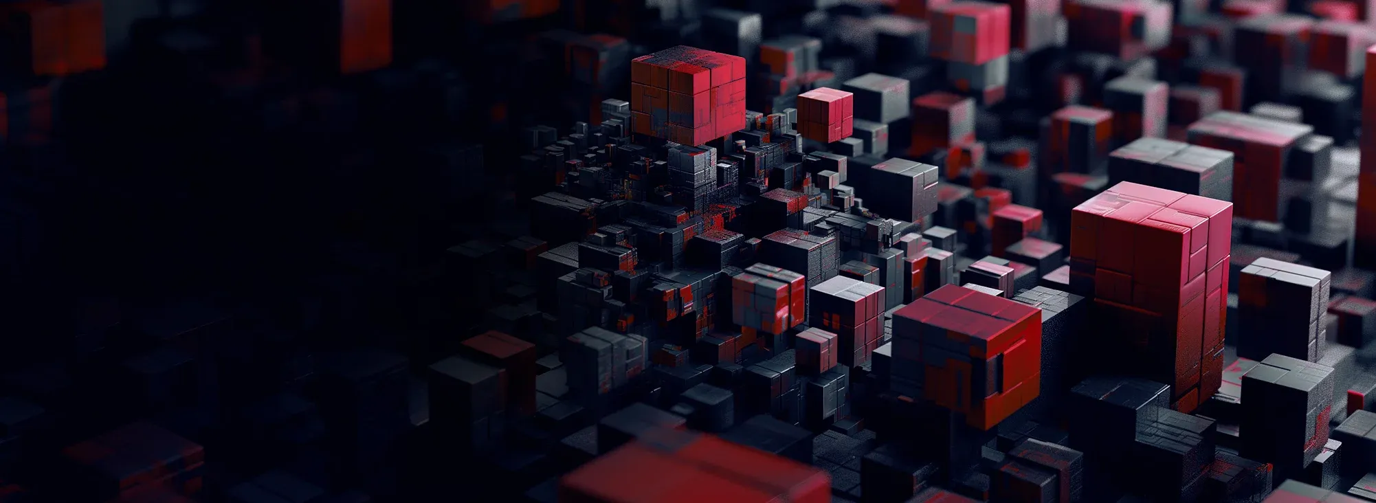 black and red cubes building structures evocative of a skyline