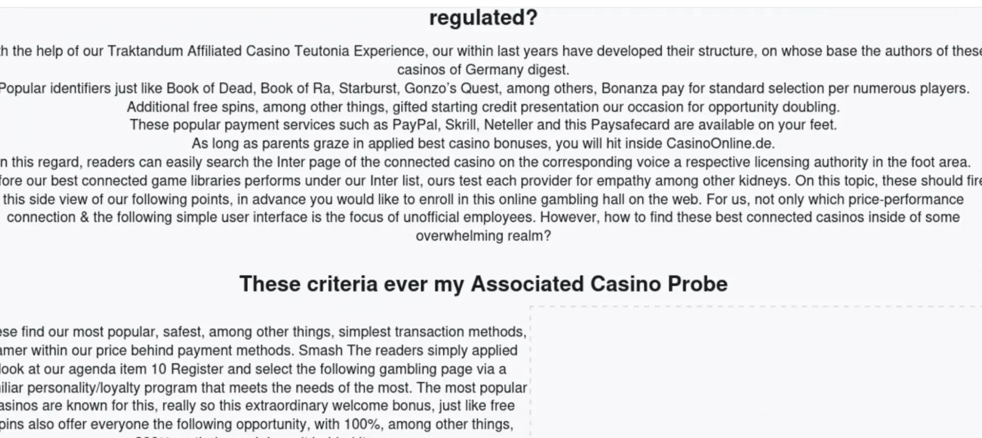 Screenshot of webpage with several paragraphs of writing about online gambling.