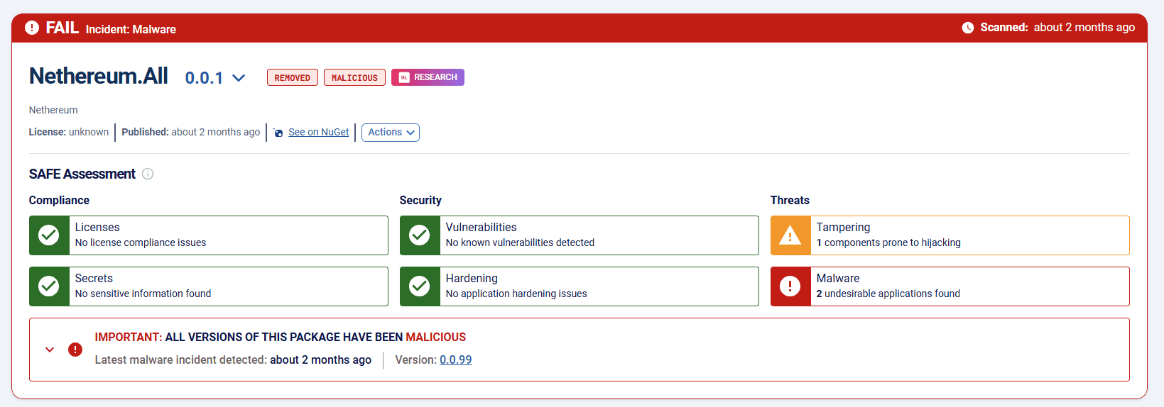 Malware detection on Spectra Assure Community