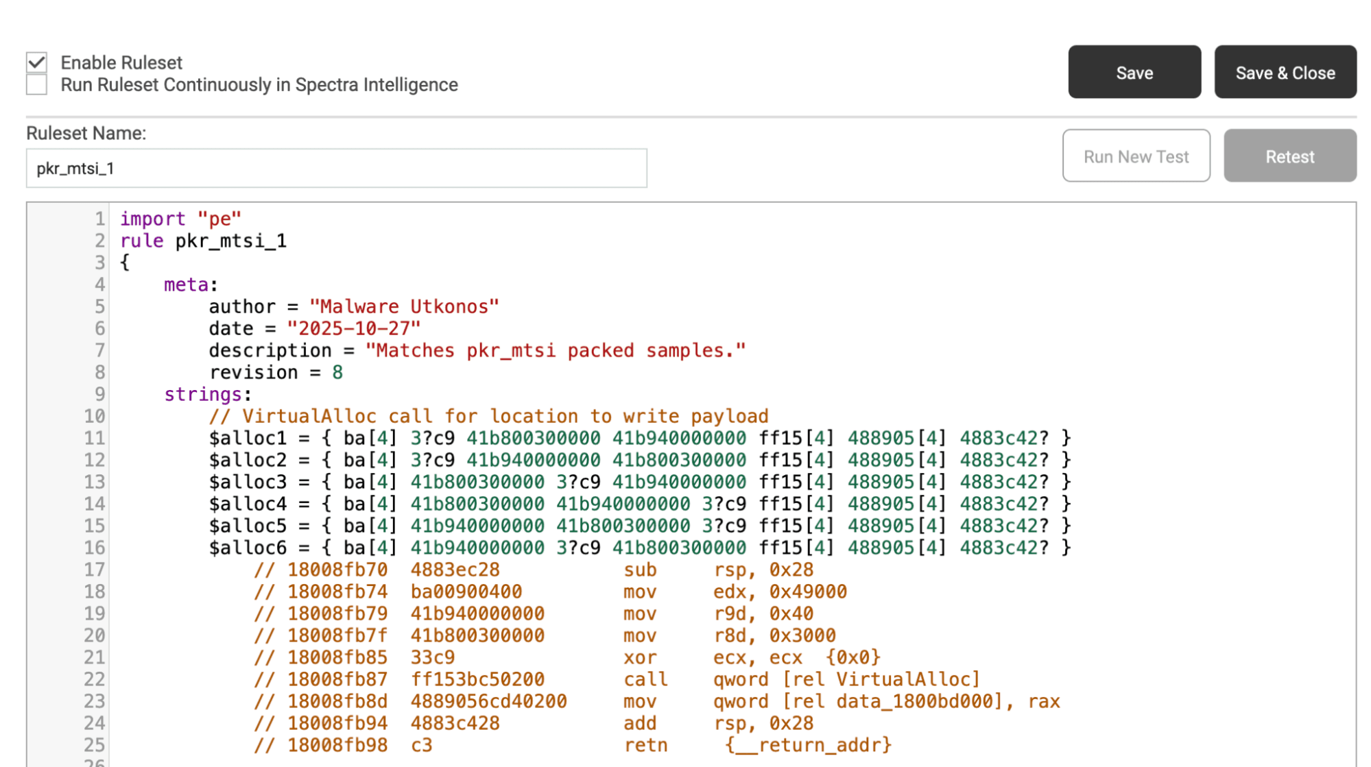 An example YARA rule, as taken from RL’s blog dissecting this packer in detail