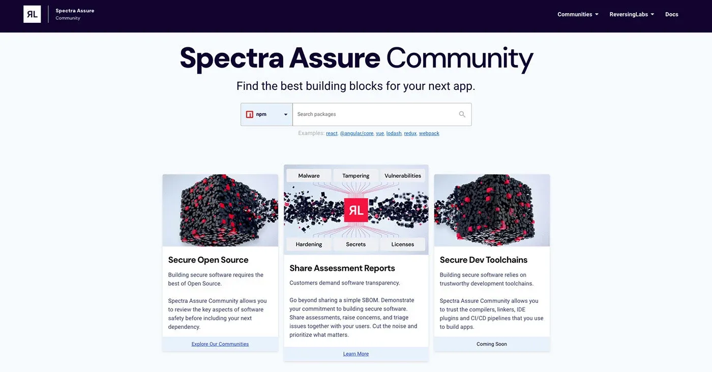 ReversingLabs Launches Spectra Assure Community - The Largest, Free  Resource of Comprehensive Risk Assessments on Open Source Software |  ReversingLabs