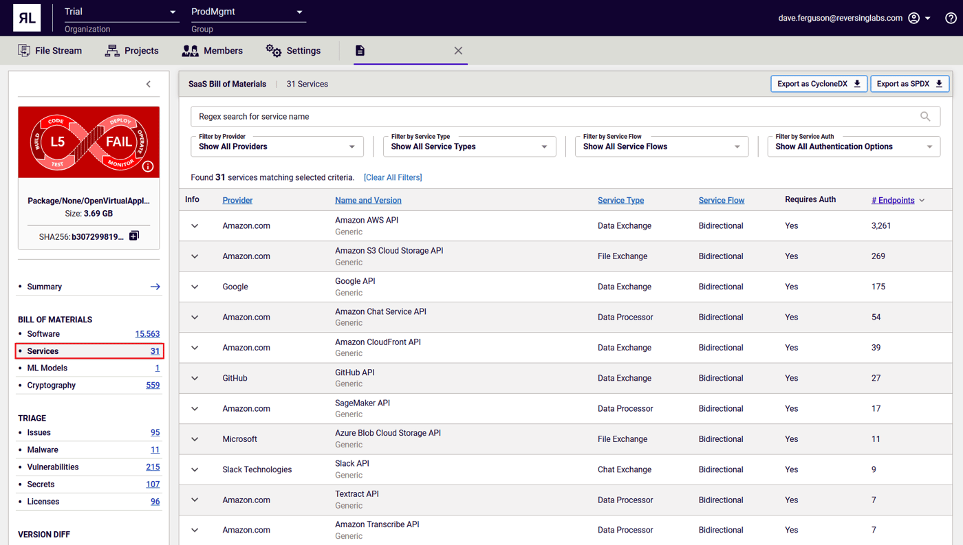 ReversingLabs SaaSBOM example