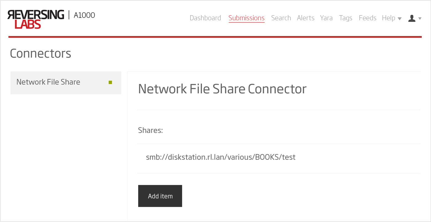 A1000 File Share Connector Configuration