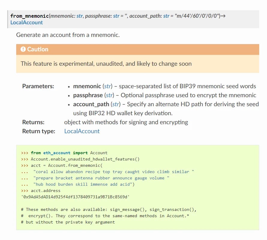 Code example from eth-account documentation