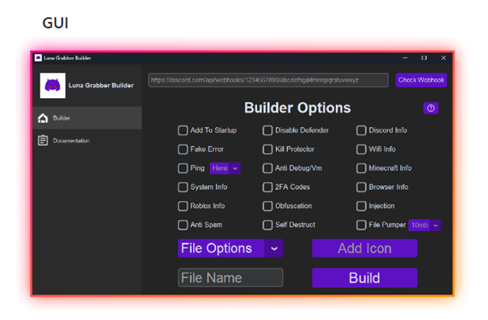 Luna Grabber builder, taken from its official GitHub page