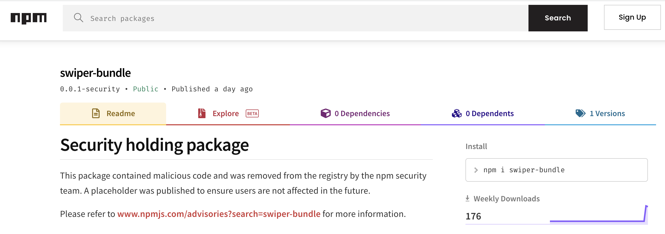 Image showing message on package removal from npm.